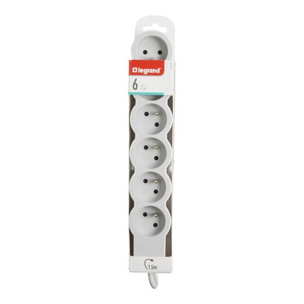 Legrand - Rallonge multiprise extra-plate avec 6 prises de courant avec terre avec cordon 1,5m - blanc et gris clair