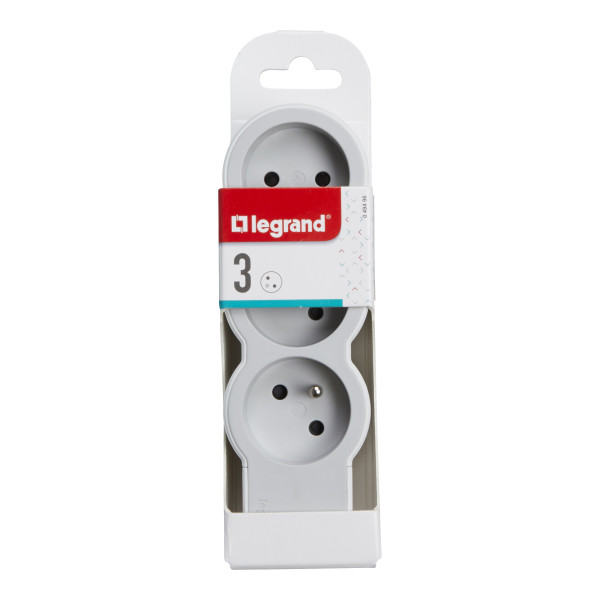 Legrand - Rallonge multiprise extra-plate 16A 3680W 3x 2 Pôle + Terre à câbler - blanc et gris clair