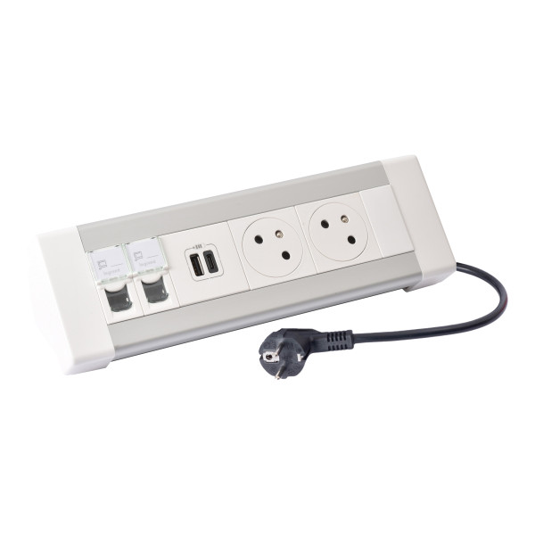 Bloc bureau 2x2p+t + 1 chargeur usb a+c et cordon 3m 2p+t