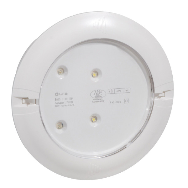 LSC d'évacuation Kickspot encastré - LEDs - 45lm plastique IP40-IK04 24/48V=