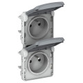 Prises 2x2P+T vertical précâblées Legrand Plexo composable gris - 16 A - 250 V