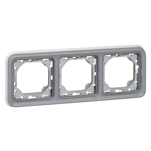 Support plaque pour Encastré Legrand Plexo composable gris - 3 postes horiz