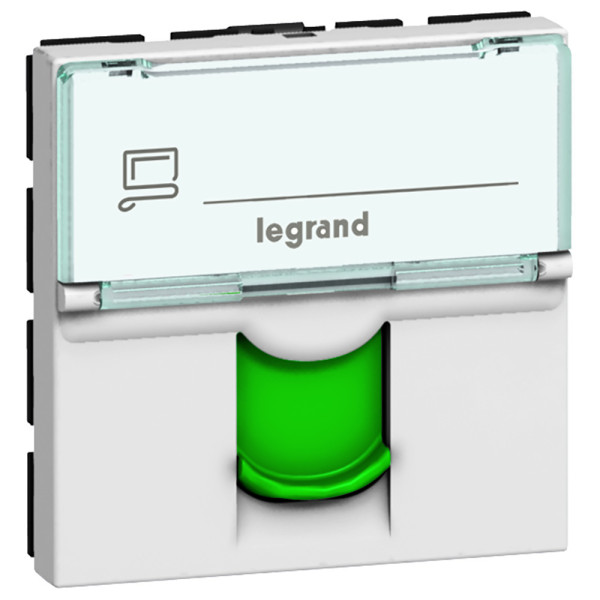 Prise RJ45 Legrand Mosaic - Cat. 6 - FTP - Volet vert - 2 mod - Blanc - LCS² Legrand