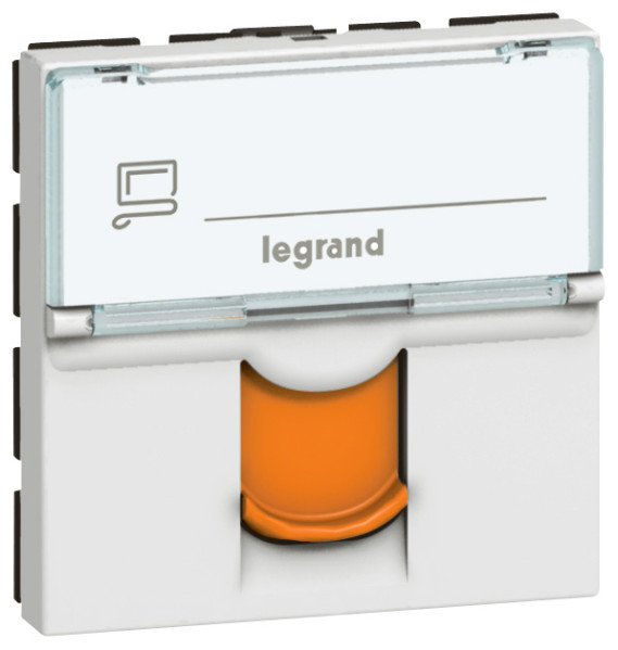 Prise RJ45 Legrand Mosaic - Cat. 6A - STP - volet orange - 2 mod - blanc - LCS² Legrand