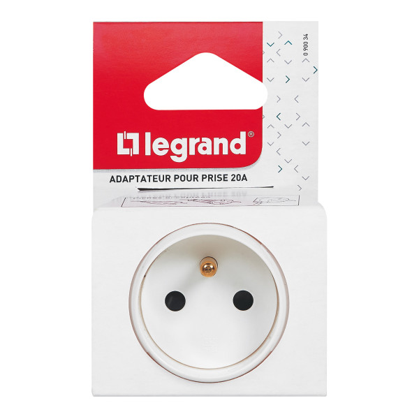 Adaptateur prise de courant 2P+T - brancht 1 fiche 16 A sur 1 socle 20 A - blanc (blist) - Legrand