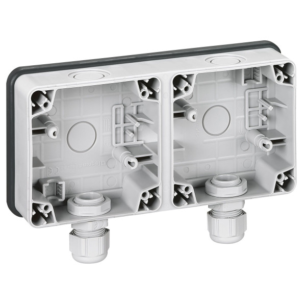 Boîtier Plexo 66 composable gris - IP66/IK08 - 2 postes horizontaux