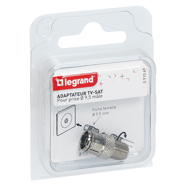 Adaptateur TV fiche Ø9,52 mm femelle / ''F'' femelle (gencod) - Legrand