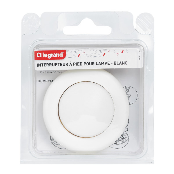 Interrupteur à pied - 2 A - pour cde de lampadaire - 60x60 mm - blanc (blister)