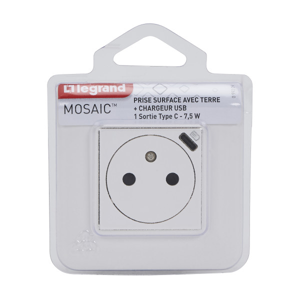 Mosaic prise de courant fr usb c 1,5a 2 modules complet vis blanc