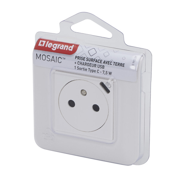 Mosaic prise de courant fr usb c 1,5a 2 modules complet vis blanc