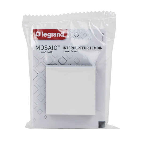 Mosaic easy led inter ou va et vient temoin 10a 2 modules composable blanc