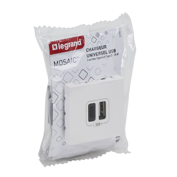 Mosaic prise double chargeur usb a+c 3a 2 modules