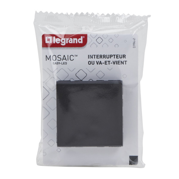 Interrupteur ou Va-et-Vient Mosaic Easy-Led Legrand 10 A – Noir Mat – 2 Modules