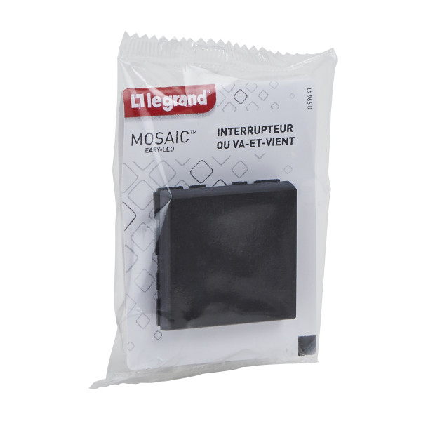 Interrupteur ou Va-et-Vient Mosaic Easy-Led Legrand 10 A – Noir Mat – 2 Modules