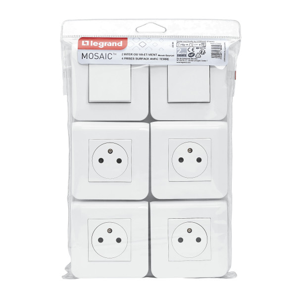 Legrand - lot mosaic 2 va et vient 4 prises de courant 2p+t surface complet a vis blanc