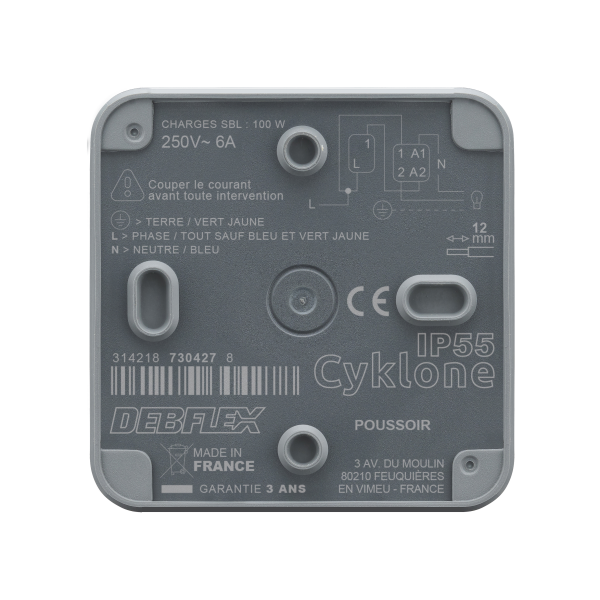 Cyklone ip55 poussoir anthracite