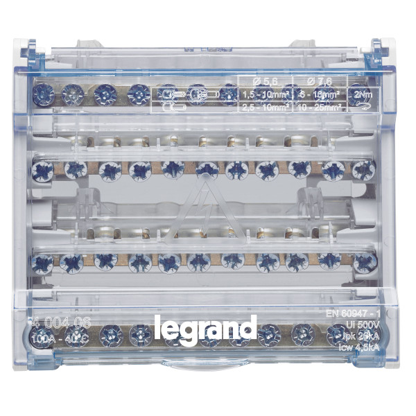 Répartiteur modulaire à barreaux étagés tétrapolaire Legrand - 100A 10 départs - 6 modules