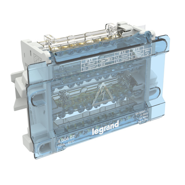 Répartiteur modulaire à barreaux étagés tétrapolaire Legrand - 100A 11 départs - 8 modules