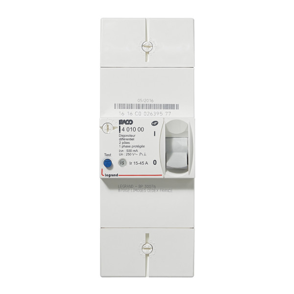 Disjoncteur de branchement EDF - différentiel 500 mA - instantané - 2P - 45 A