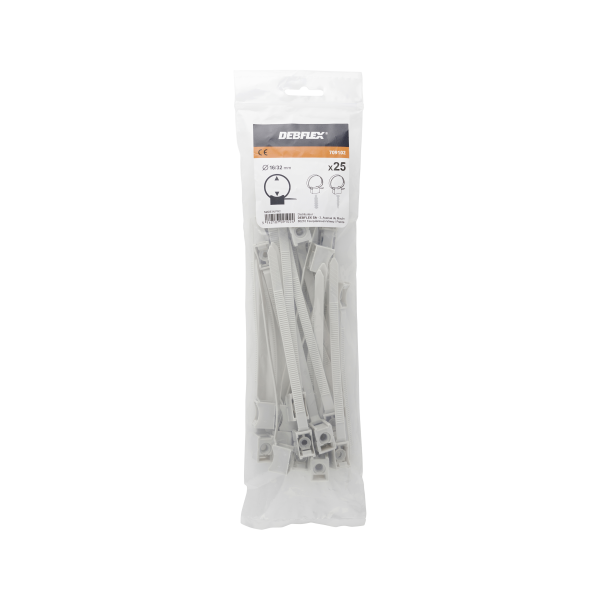 Sachet avec accroche de 25 colliers Debflex fixation cable 16 … 32mm gris