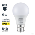 Ampoule a60 smd verre blanc b22 9w 2700k 810lm