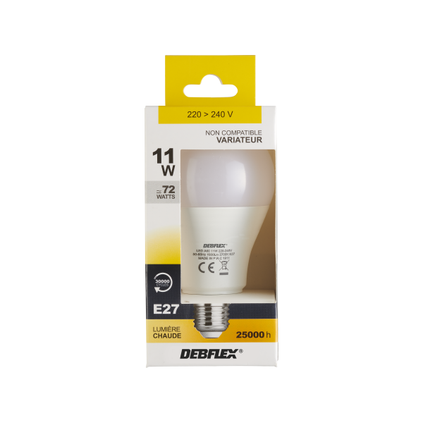 Ampoule a60 smd verre blanc e27 11w 2700k 1000lm