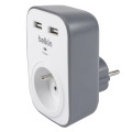 Adaptateur parafoudre 1 prise 2p+t 16a avec 2 usb 2.4a blanc/gris