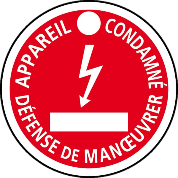 Macaron pvc de signalisation "appareil condamné" ø 80 mm. - Catu - AP467 Macaron pvc de signalisation "appareil condamné" ø 80 mm. - Catu - AP467